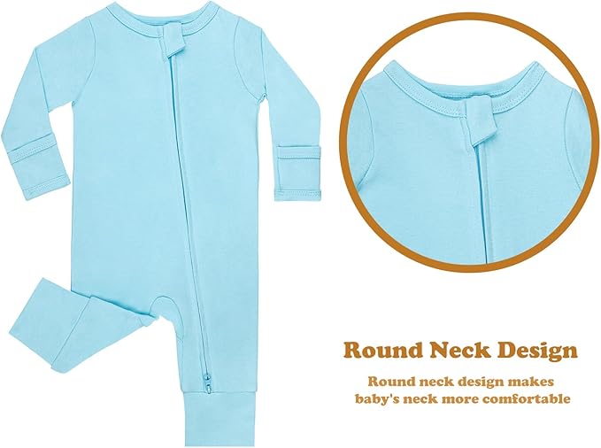 GUISBY Cotton Sleepers Footless Pajamas with Zipper and Mittens Long Sleeve Rompers for Baby
