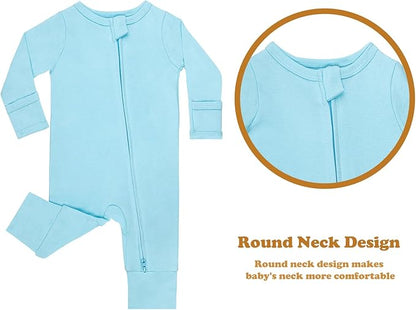 GUISBY Cotton Sleepers Footless Pajamas with Zipper and Mittens Long Sleeve Rompers for Baby
