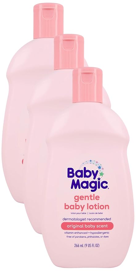 Baby Magic Gentle Baby Lotion 9oz Vitamins & Aloe Free of Parabens, Phthalates, Sulfates and Dyes, Camellia Oil & Marshmallow Root, 9oz (Pack of 3)