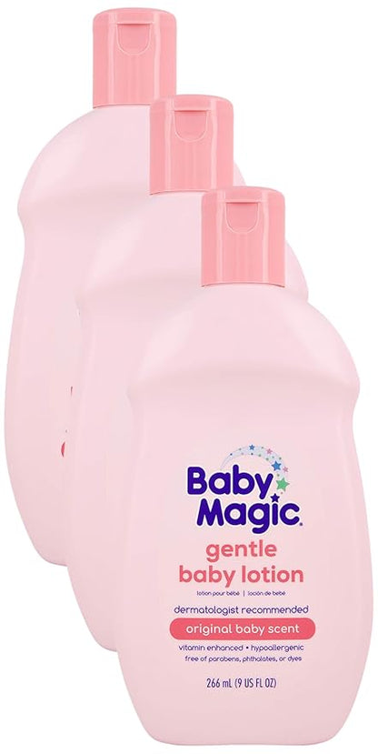 Baby Magic Gentle Baby Lotion 9oz Vitamins & Aloe Free of Parabens, Phthalates, Sulfates and Dyes, Camellia Oil & Marshmallow Root, 9oz (Pack of 3)