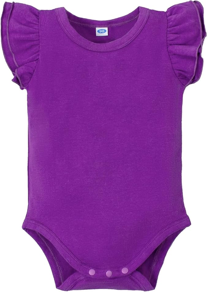 LYSMuch Baby Girls Ruffle Sleeves Bodysuit Infant Solid Color Top Jumpsuit
