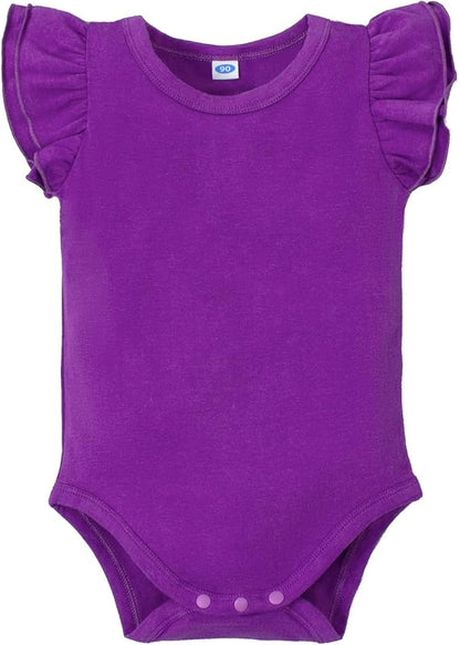 LYSMuch Baby Girls Ruffle Sleeves Bodysuit Infant Solid Color Top Jumpsuit