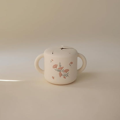 mushie Silicone Snack Cup | Spill Proof Food Container for Toddler and Baby (Pink Flowers)