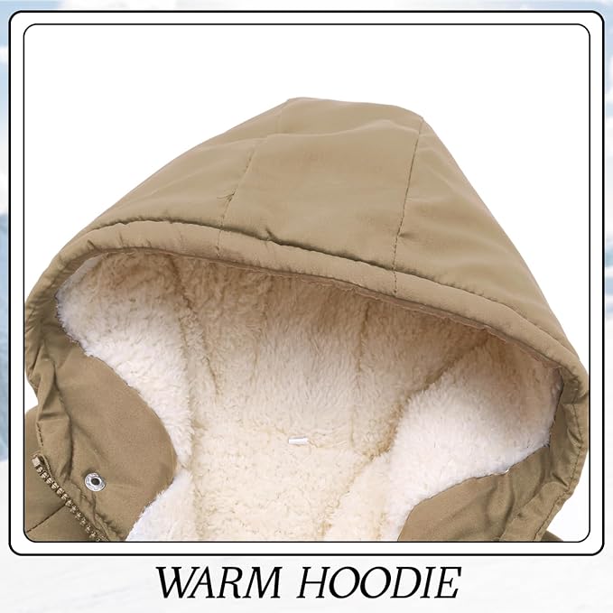 Winter Kids Boys Snow Coats Black Puffer Jacket Hooded Clothes Fleece-Lined Wear