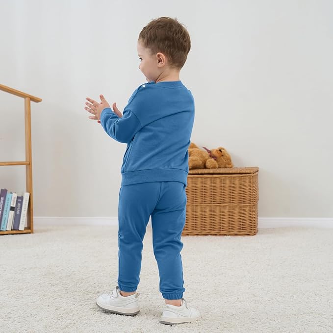 Fullfamous Baby and Toddler Boys 100% Cotton 2 Piece Long Sleeve Sweatshirt and Sweatpant Jogger Pants Set Newborn-4T