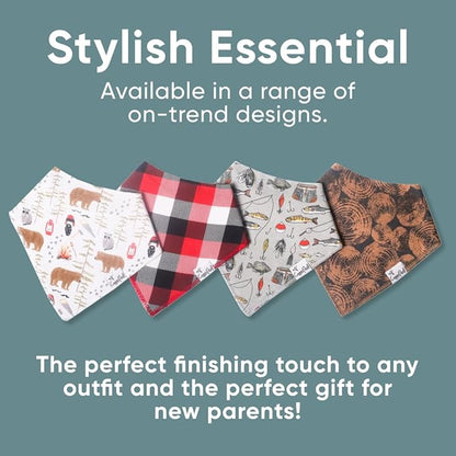 Copper Pearl 4 Pack Soft Cotton Baby Bibs for Drooling and Teething, Absorbent Drool Bibs for Baby Girl and Boy, Adjustable to Fit Newborns to Toddlers, Tons of Styles (Lumberjack)