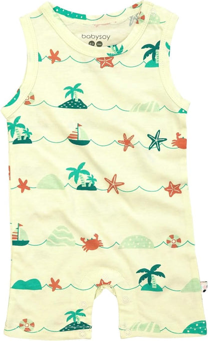Babysoy Organic Pattern Print Tank Romper Shortall