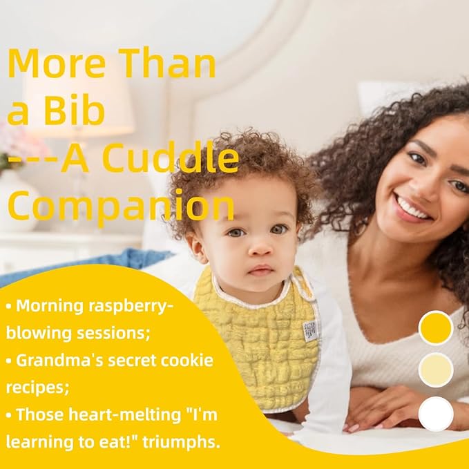 MUKIN Baby Muslin Bibs and Burp Cloths, 6 Pack, Soft Absorbent Cotton, Adjustable