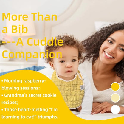 MUKIN Baby Muslin Bibs and Burp Cloths, 6 Pack, Soft Absorbent Cotton, Adjustable