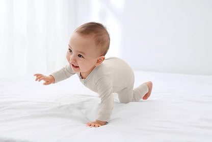 GUISBY Baby Footless Rompers, Rayon Pajamas 2 Way Zipper with Long Sleeve Sleeper