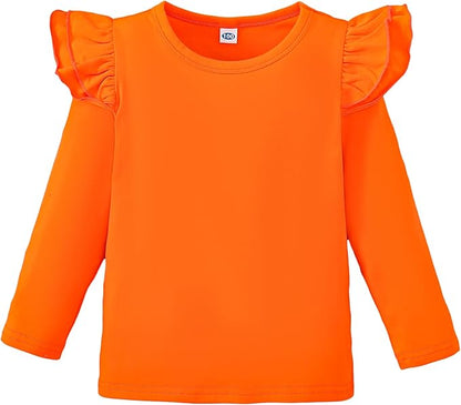 LYSMuch Toddler Baby Girls Long Sleeve Ruffle T Shirt Kids Casual Plain Solid Top Blouse T-Shirt Undershirt