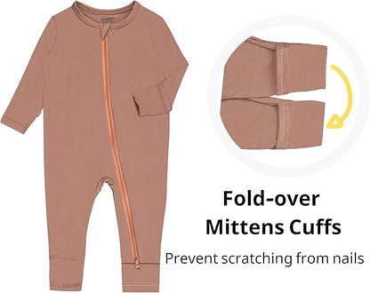 GUISBY Baby Footless Rompers, Rayon Pajamas 2 Way Zipper with Long Sleeve Sleeper