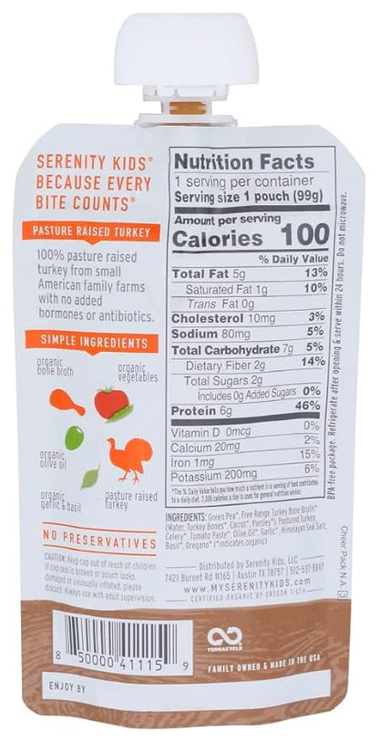 Serenity Kids Bone Broth Puree Made With Organic Veggies | Clean Label Project Purity Award Certified | 3.5 Ounce BPA-Free Pouch | Free Range Turkey Bolognese | 1 Count (Pack of 3)