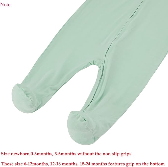 Aablexema Baby Zipper Pajamas Bamboo Rayon, 3pcs Unisex Infant Onesie with Mitten Long Sleeve Footed Pjs