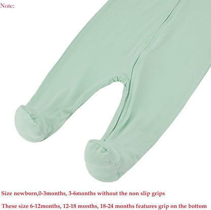 Aablexema Baby Zipper Pajamas Bamboo Rayon, 3pcs Unisex Infant Onesie with Mitten Long Sleeve Footed Pjs