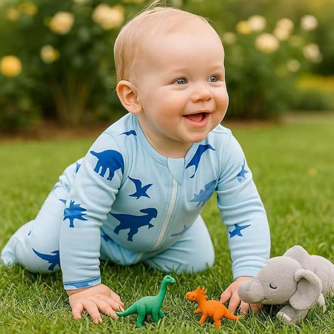 Owlivia Organic Cotton Baby Pajamas, Boys Girls 3-Pack Zip Front Sleep 'N Play, Footed Sleeper, Long Sleeve