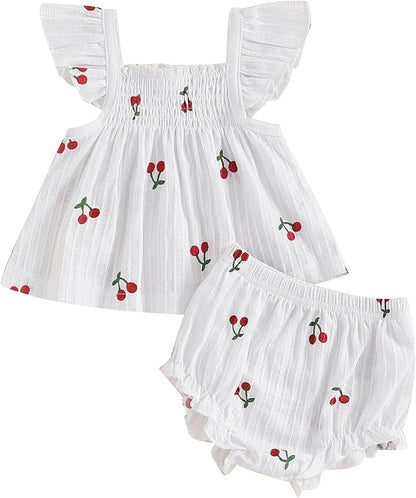 Mubineo Baby Girl Summer Clothes Cute Ruffle Tops Dress Shorts Outfits Set Infant Toddler Shrit Bloomers Princess Outfit