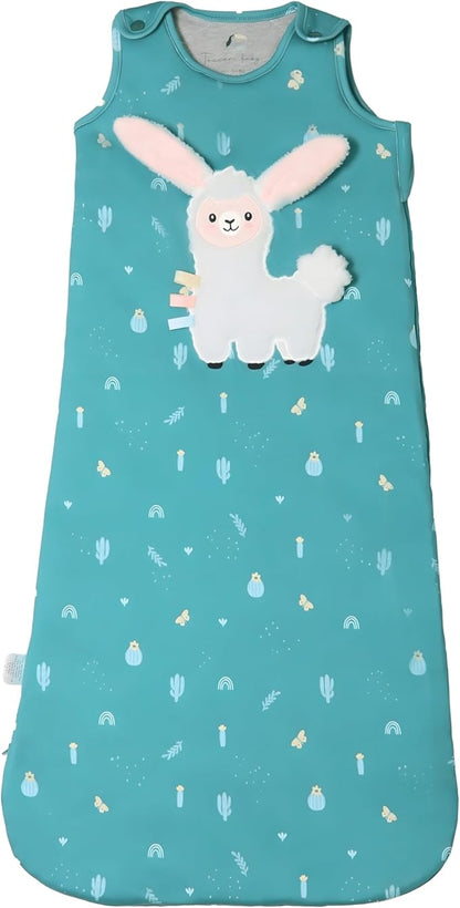 Unisex Organic Cotton Sleep Sack with attached Security Lovey for Self Soothing - Baby Wearable Blanket for Newborn Infant Shower Gifts (Llama, 6-18 Months, 1.0 Tog)