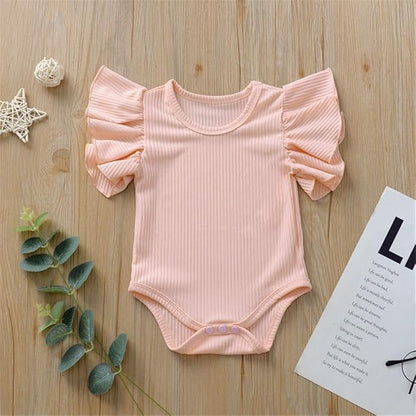 Newborn Infant Baby Girl Solid Ruffle Romper Bodysuit Jumpsuit Casual Clothes One Piece Outfit