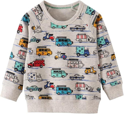 BeiVSlley Toddler Boys 3 Pack Cotton Pullover Crewneck Sweatshirt Long Sleeve Cartoon Shirt Sweaters Tops