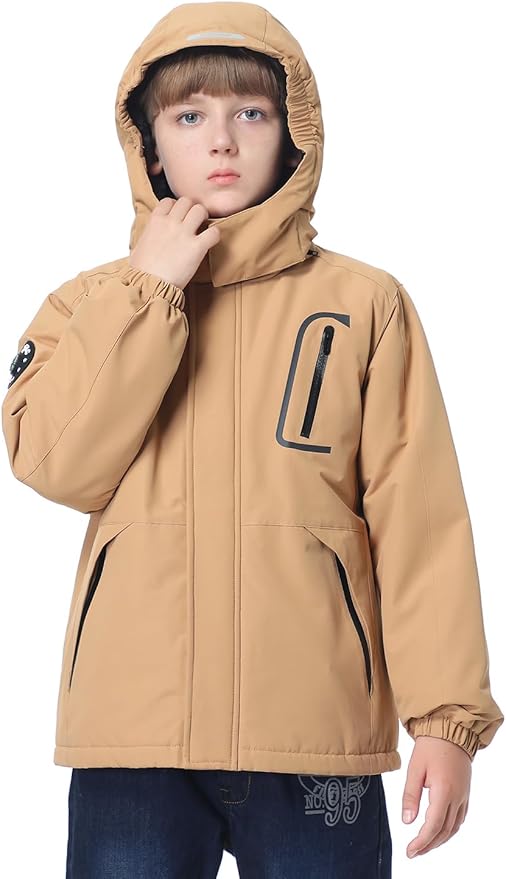 Kid's Ski Jacket Waterproof Winter Coat Boy's and Girl's Fleece Snowboarding Jackets with Detachable Hood