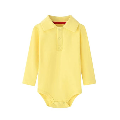 Teach Leanbh Infant Baby Polo Bodysuit Cotton Long Sleeve Pure Color Shirt 3-24 Months (18 Months, Yellow)