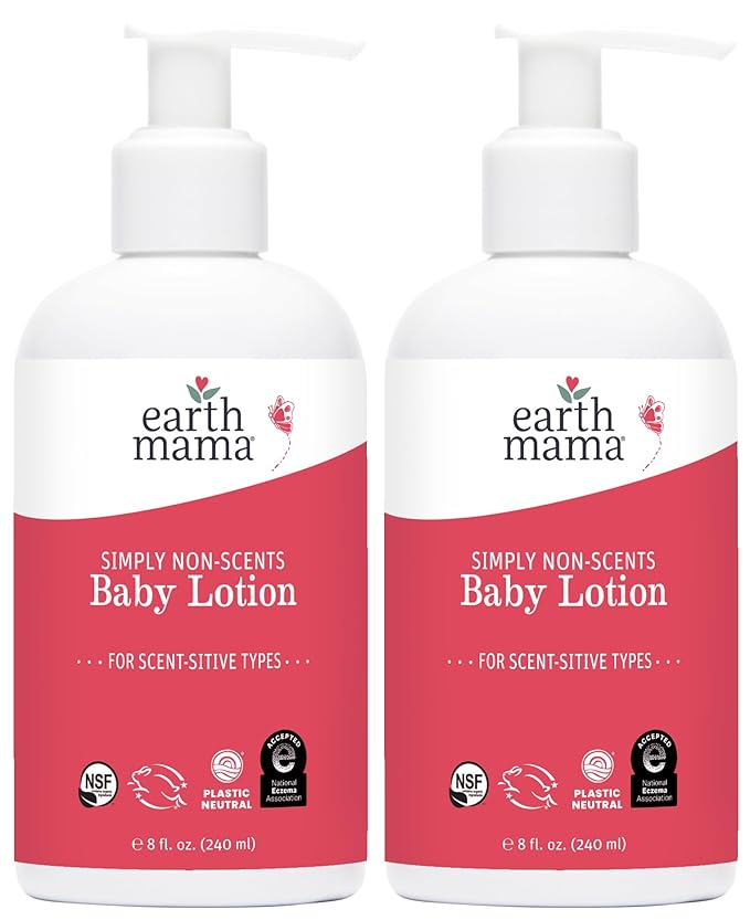 Earth Mama Simply Non-Scents Baby Lotion for Dry Skin, Calendula Cream for Newborn Skin Care, Organic Moisturizer for Children with Aloe Juice, Rooibos, & Shea Butter, Fragrance Free, 8-Fl oz (2-Pk)