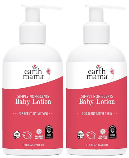 Earth Mama Simply Non-Scents Baby Lotion for Dry Skin, Calendula Cream for Newborn Skin Care, Organic Moisturizer for Children with Aloe Juice, Rooibos, & Shea Butter, Fragrance Free, 8-Fl oz (2-Pk)