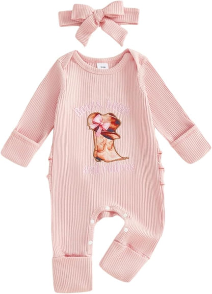 allshope Infant Baby Girl Fall Outfit Romper Ribbed Embroidery Onesie Jumpsuit Long Sleeve Bodysuit Cute Newborn Clothes