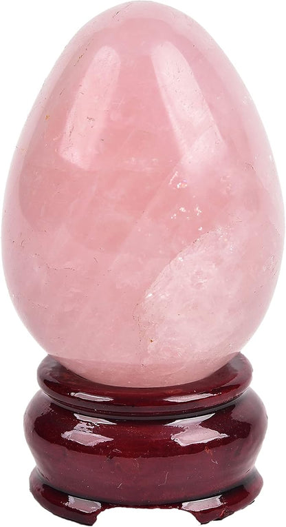AMOYSTONE Decorative Rose Quartz Egg Sphere Carved with Base Healing Crystal Home Decors Easter Egg Height 2.3-2.5"