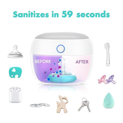 Papablic Portable Pacifier Sanitizer, UV Light Sanitizer Case On The Go for Baby Pacifier, USB Rechargeable Mini Travel Sanitizer Box, 99.99% Cleaned in 59 Seconds