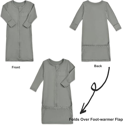 Aablexema Baby Nightgowns Rayon of Bamboo, 2Pcs Newborn Sleeper Gown with 2-way Zipper, Flip Mittens & Foot Cover