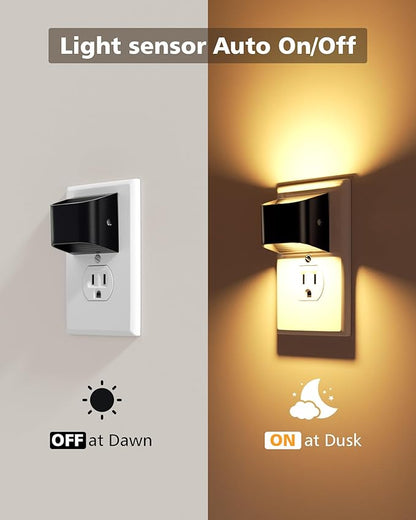 VOLISUN Night Lights Plug into Wall, 2 Pack Up and Down LED Night Light with Dusk to Dawn Light Sensor, 3000K Warm White Nightlight for Hallway, Bedroom, Bathroom, Kitchen Black