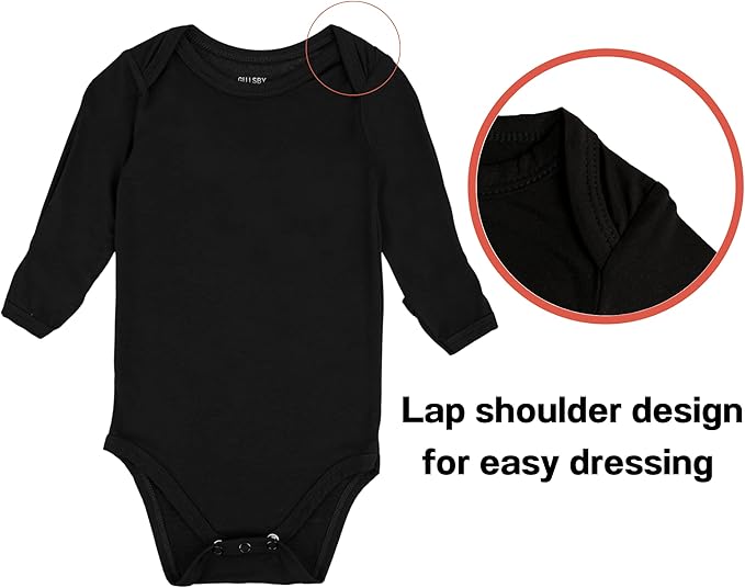 GUISBY Unisex Baby Rayon of Bamboo Snap Bodysuits, Long Sleeve with Mittens Cuffs Bodysuit