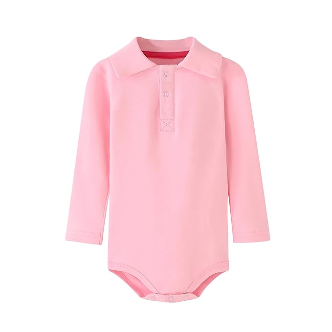 Teach Leanbh Infant Baby Polo Bodysuit Cotton Long Sleeve Pure Color Shirt 3-24 Months (18 Months, Pink)