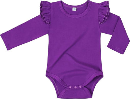 LYSMuch Baby Girls Ruffle Long Sleeve Bodysuit Infant Solid Color Top Jumpsuit Clothes