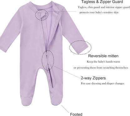 Aablexema Baby Organic Cotton Footed Pajamas Zip Up Preemie Newborn One Piece Long Sleeve Onesie Pjs