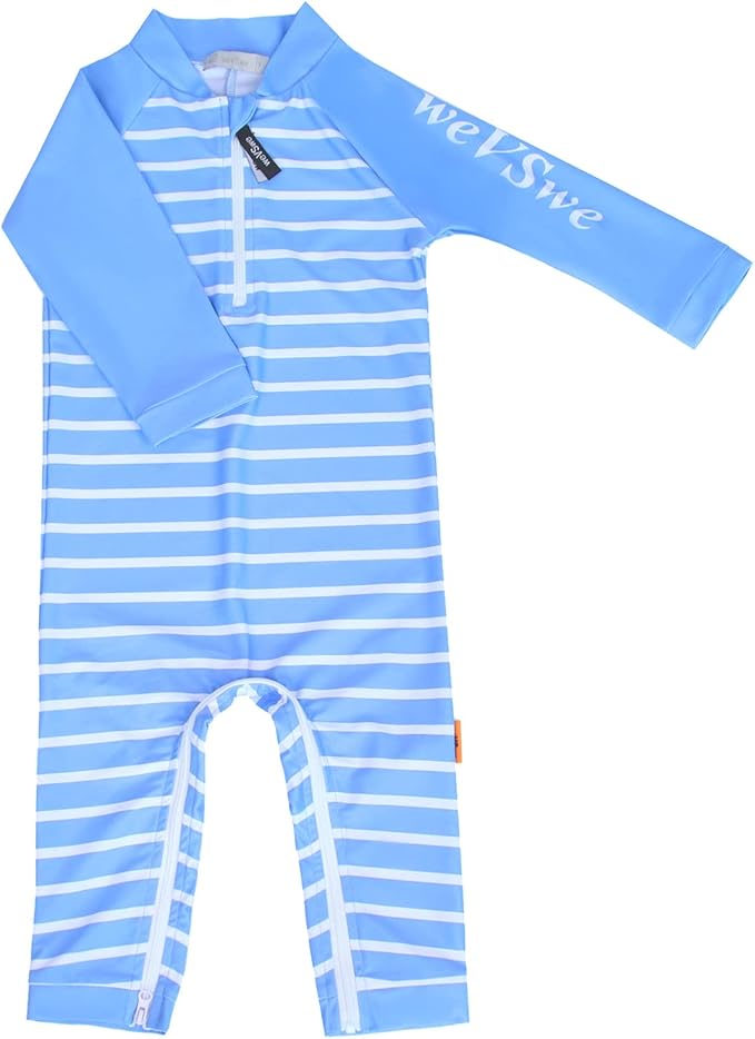 weVSwe Baby Toddler UPF 50+ Sun Protection Rash Guard Long Sleeve Swimsuit with Crotch Zipper