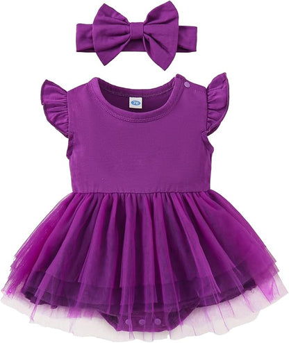 Magic Park 0-18M Infant Bodysuit Tutu Dress Baby Girl Romper Dress Toddler Solid Color Tulle Skirt Baptism Holidays Outfits