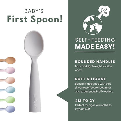 Miniware Silicone Baby Spoon for Training - BPA Free Baby Utensils - Baby Spoons Self Feeding 6 Months | 100% Food Grade Silicone - Modern & Dishwasher Safe Toddler Spoons (Grey and Cotton Candy)