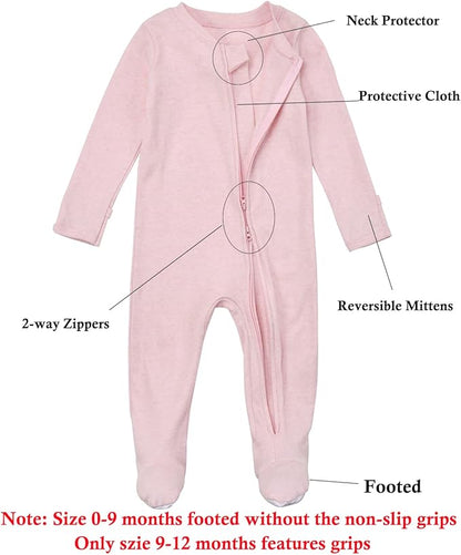 Aablexema Baby Footie Pajamas with Mittens - 3Pcs Infant Footed Sleeper Cotton Sleepwear Outfits