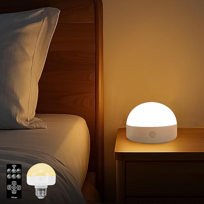 BLUEYE Night Light,BPA Free,Remote Control,3CCT Colors,2000mAh Battery,Manual Button,No Flicker for Kids,Baby,Nursery,Small Portable Lamp,3 Timer,Dimmer,E26 Rechargeable Light Bulb for Non-Hardwired