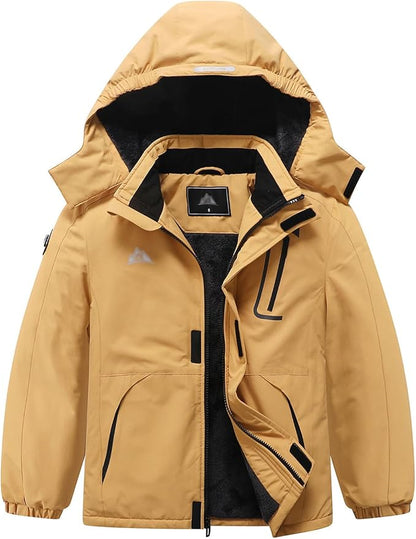 Kid's Ski Jacket Waterproof Winter Coat Boy's and Girl's Fleece Snowboarding Jackets with Detachable Hood