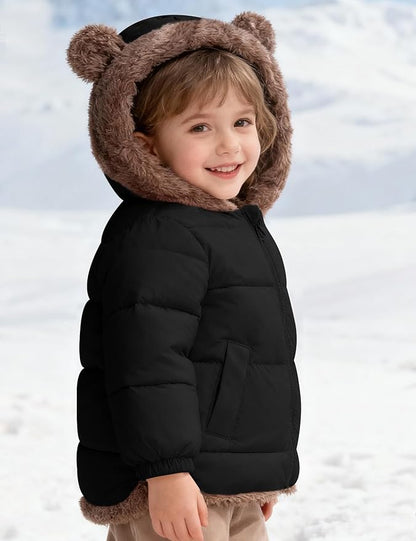 COZYPOIN Toddler Baby Boys Girls Winter Fleece Jackets Cute Bear Hooded Coats Little Kids Warm Windproof Outerwear for 1-6T