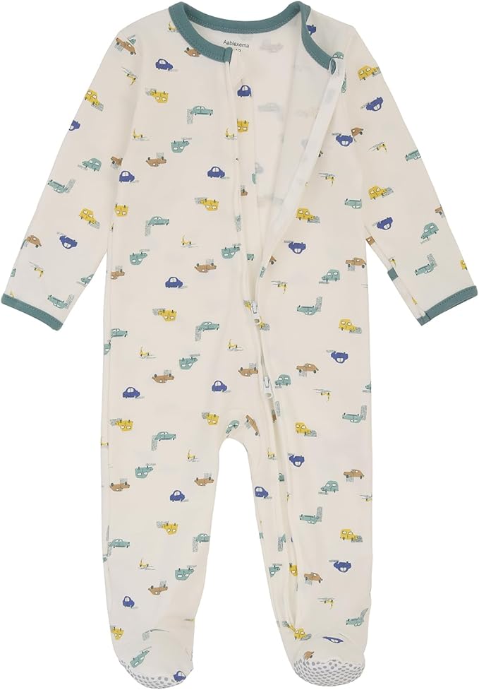 Aablexema Baby Footed Pajamas with Mitten Cuffs Zipper 4-Pack Infant Newborn Cotton Long Sleeve Outfit