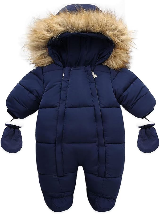 Baby Girl Boy Snowsuit Cute Down Jacket Hooded Romper Light Puffer Padded Jumpsuit Infant Winter Outwear