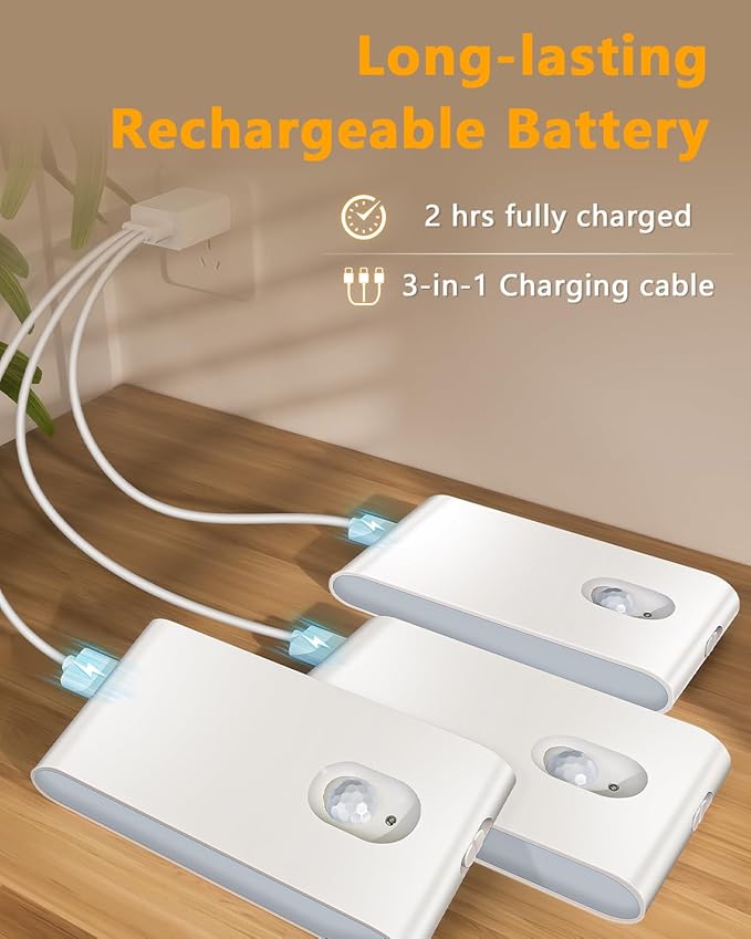 WILLED Stair Lights Indoor RGB & Warm White,Rechargeable Motion Sensor Night Light,Wireless Motion Sensor Lights Indoor for Stair,Bathroom,Hallway,Kitchen,Closet,Cabinet,Bedroom,Kids' Room