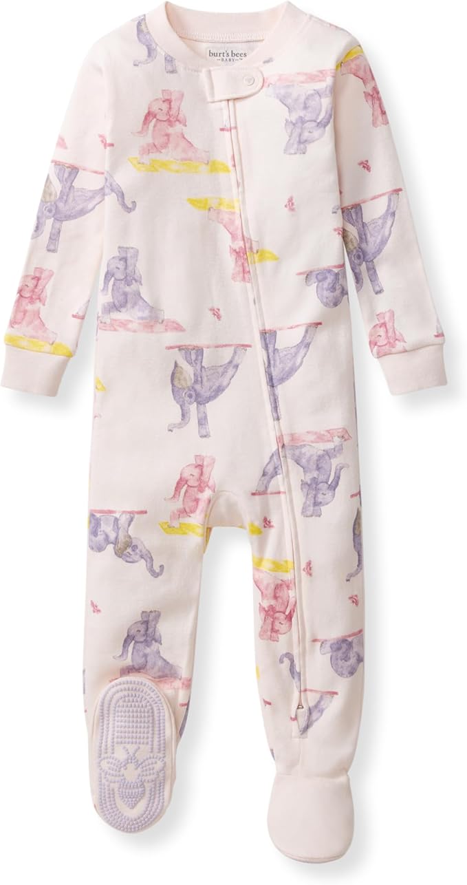 Burt's Bees Baby Baby Girls Sleeper Pajamas, 100% Organic Cotton, One-piece PJs, Diagonal Zip Up Jumpsuit, Snug Fit Footie