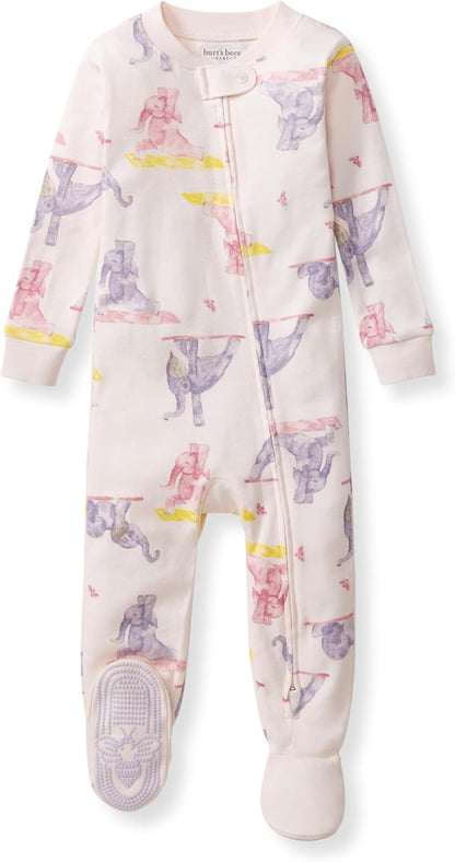 Burt's Bees Baby Baby Girls Sleeper Pajamas, 100% Organic Cotton, One-piece PJs, Diagonal Zip Up Jumpsuit, Snug Fit Footie