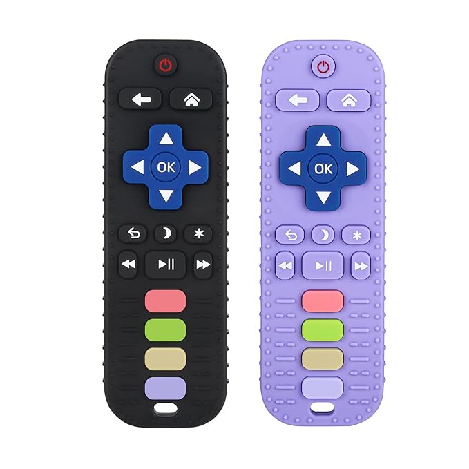 Chuya Baby Remote Control Teether Toy Chew Toy for Babies 3-24 Months Teething Relief Baby Toys for Infants Black+Purple